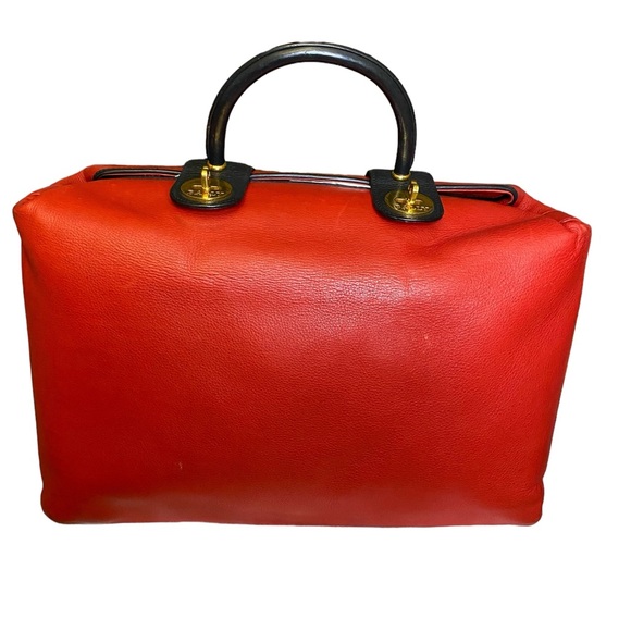Bally Red/Black Leather Dual Hand with Turn-Lock Top Handle Tote - Picture 1 of 16